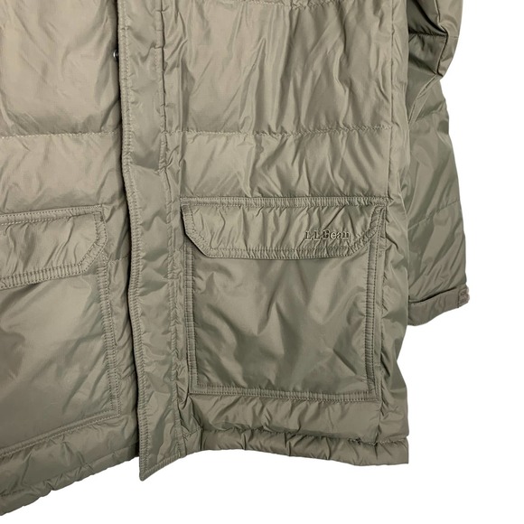 L.L. Bean Goose Down Brown Beige Hooded Puffer Jacket Winter Coat Large - Picture 2 of 9